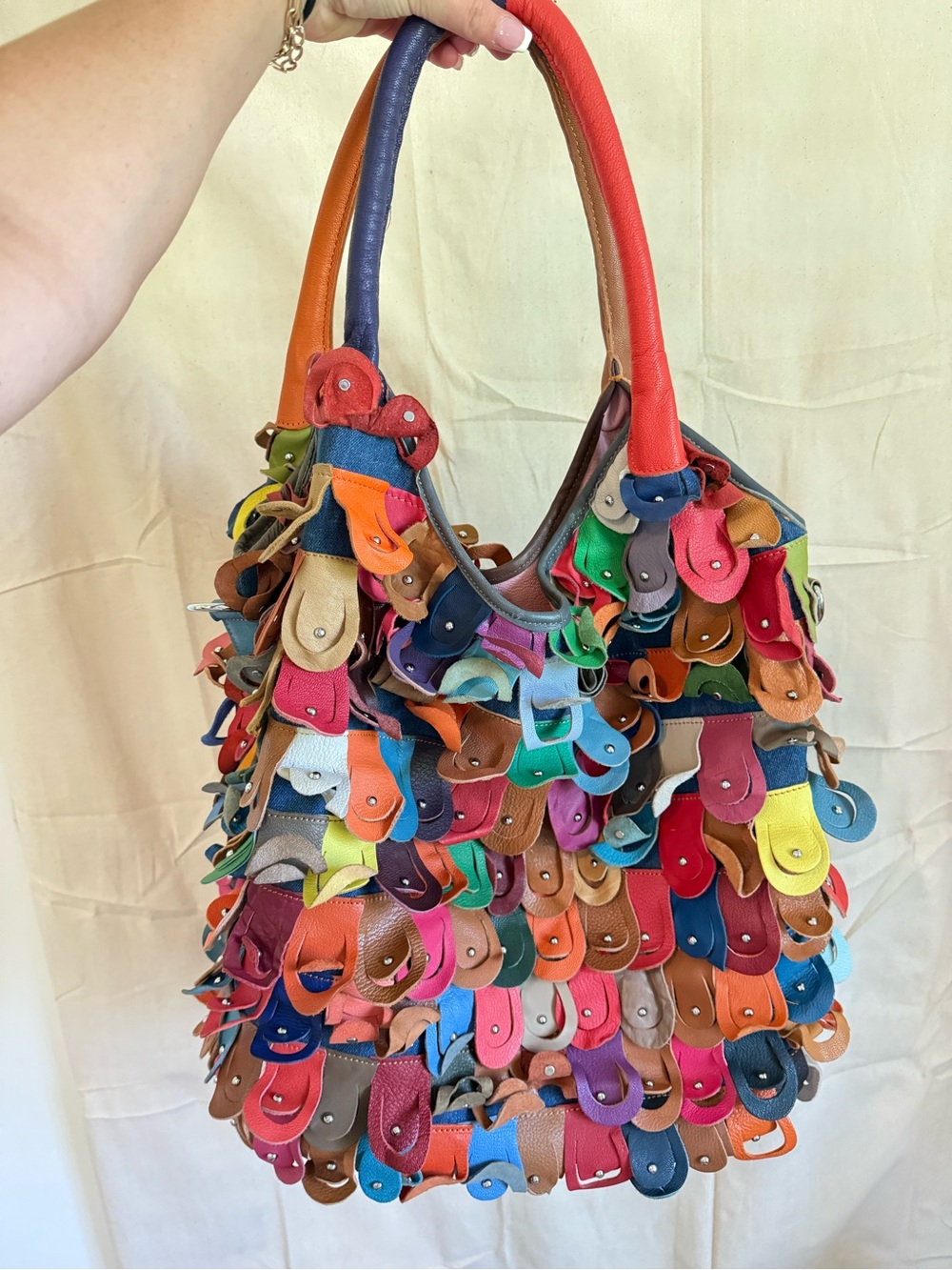 Leda Leather Mutlicolor Patchwork Petal Shoulder / Crossbody Bag - Genuine